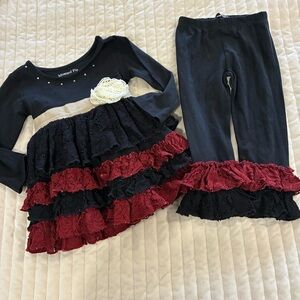 Mustard Pie Black and Red Ruffle Outfit 18 Month